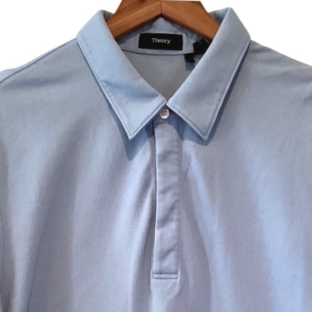 Theory Mens Modern Polo Golf Shirt Air Pique Light Blue Pima Cotton Luxury - XL